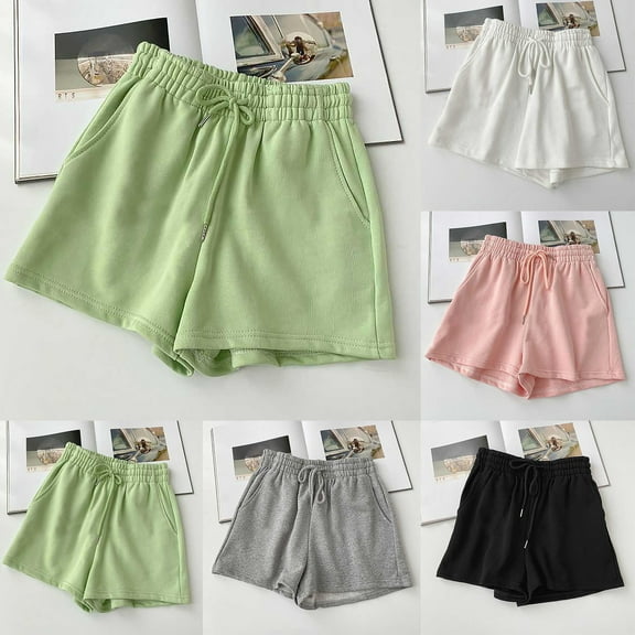 Jacenvly New Ladies Casual Shorts Women'S Summer Elastic Waist Loose Relaxed Sports and Fitness Shorts Lightweight High Waist Shorts for Women Casual Black