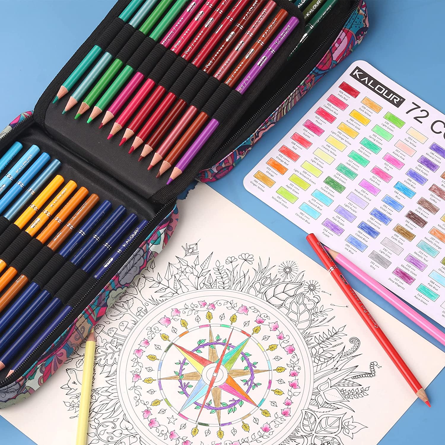 72-Colored Pencils Set With Coloring Book And Zipper Case Soft Core 7 Metallic Colors For Artists Beginners Kids Pink