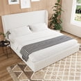 thumbnail image 2 of Queen Size Boucle Bed Frame, Upholstered Cloud Bed Frame with Headboard, Solid Wood Legs & Slats, No Box Spring Needed, White, 2 of 8