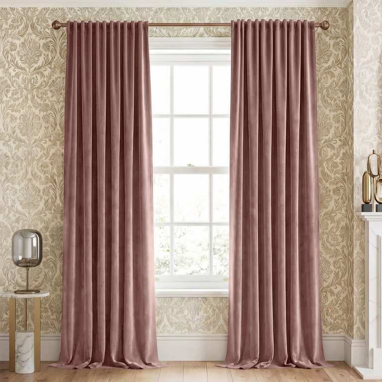 NICETOWN Room Darkening Velvet Curtains, Rose Wild, 52x95 photo 3