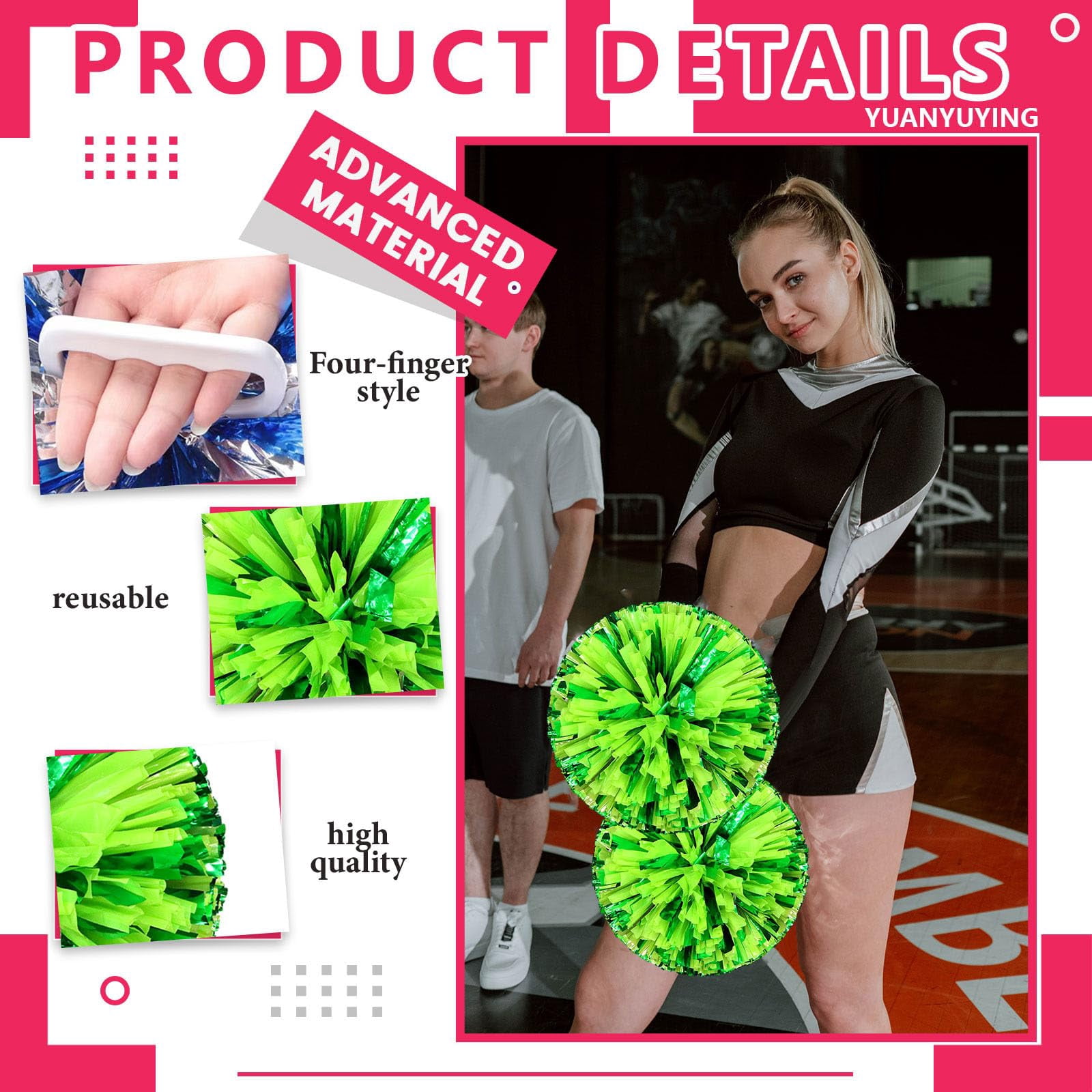 24 Pcs Cheerleading poms,13.7inch pom poms Cheerleading with Four Finger Payment Cheer Pom Pomsfor Dance, Matches, Team Spirit Sports