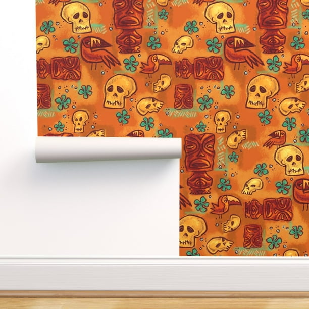 Peel-and-Stick Removable Wallpaper Retro Hawaiian Tiki Skulls And