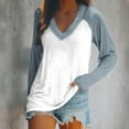 thumbnail image 2 of GigrtiJin Women's V Neck Shirts Casual Long Sleeve Patchwork Pullover Tops Ladies Loose Comfy Fashion Blouses, 2 of 4