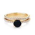 thumbnail image 2 of 18K Yellow Gold Plated Silver Black Onyx and White Moissanite Wedding Engagement Band Bridal Set Ring for Women (1.29 Cttw, Gemstone December Birthstone, Available in Size 5, 6, 7, 8, 9), 2 of 5