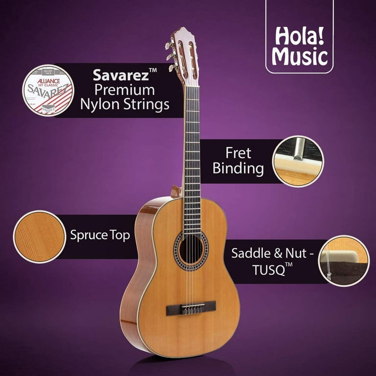 Hola! Music HG-39GLS (39 inch) Full Size Deluxe Nylon Strings Classical Guitar, Natural Gloss Finish