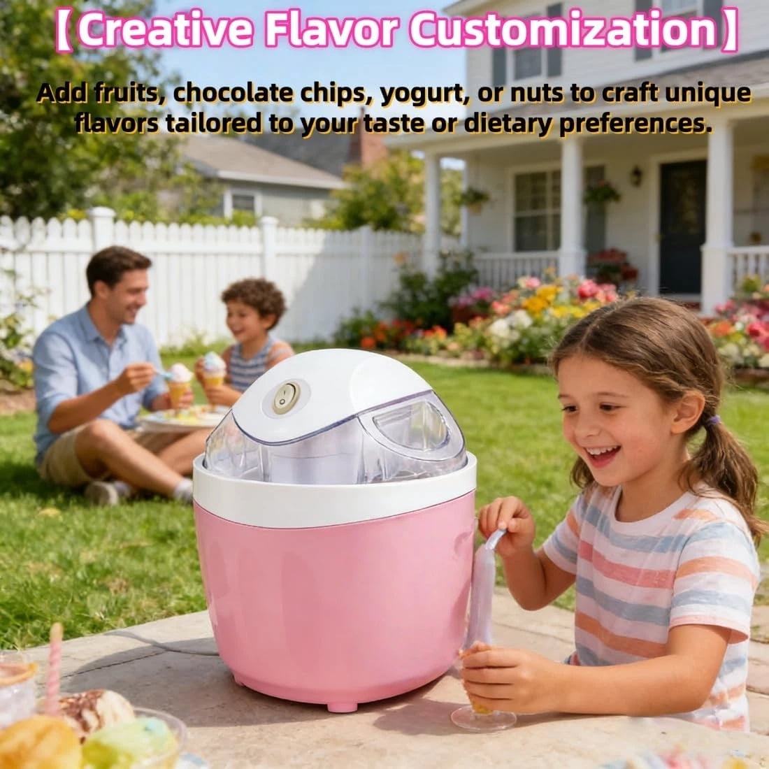 Small Home Mini Ice Cream Maker, 17oz Electric Gelato & Sorbet Machine with One-Touch Control, Personal Ice Cream Maker, DIY Makes Machine, Dessert Treats & Family Use (Blue-A)