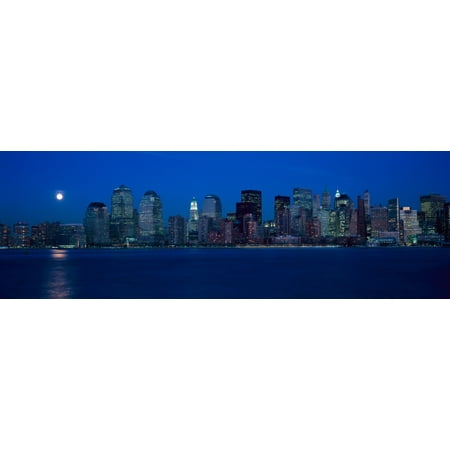 - Panoramic view of full moon rising over lower Manhattan skyline NY where World Trade Towers were located Canvas Art - Panoramic Images (27 x 9)