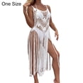 thumbnail image 6 of sunsanly Women Beach Dress Hollow Out See-through Sleeveless Long Tassel Knitted Sunscreen Solid Color Slim Fit Summer Bikini Cover Up Women Garment, 6 of 8
