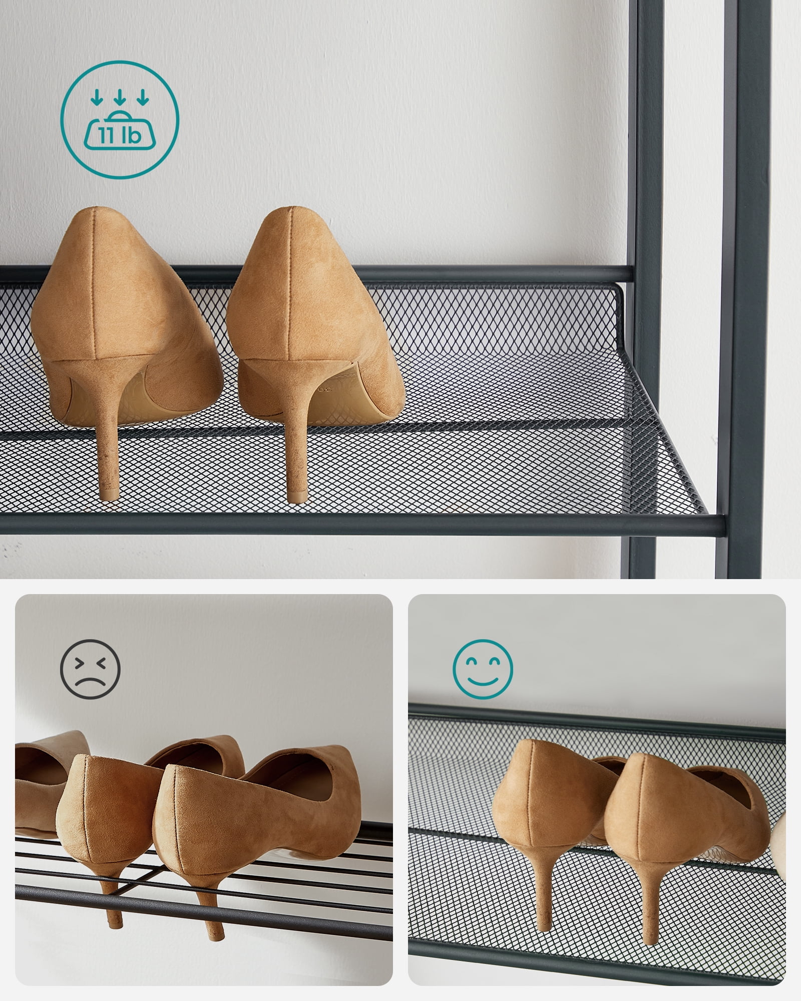 12-Tier Metal Shoe Rack Organizer, Stackable Shoe Storage for Closet, Entryway, Garage Slanted Shelves, Holds 48-60 Pairs, Grey