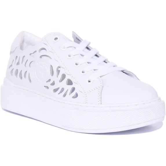 Guess Pepzi Women's Lace Up Leather Blend Trainers In White Size 5.5