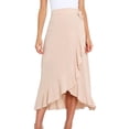 thumbnail image 1 of Falda cruzada de cintura alta para mujer, dobladillo con volantes, color puro, falda cruzada causal de una pieza, color beige M, 1 of 6