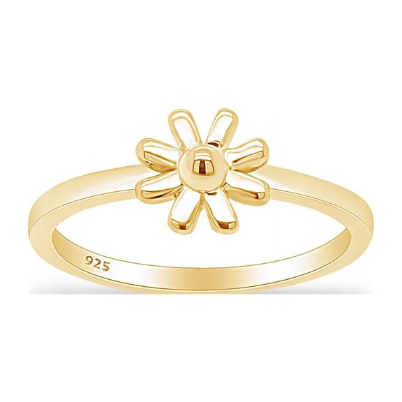 AFFY Simple Daisy Flower Promise Ring 14k Yellow Gold Over Sterling Silver for Women Ring Size-5