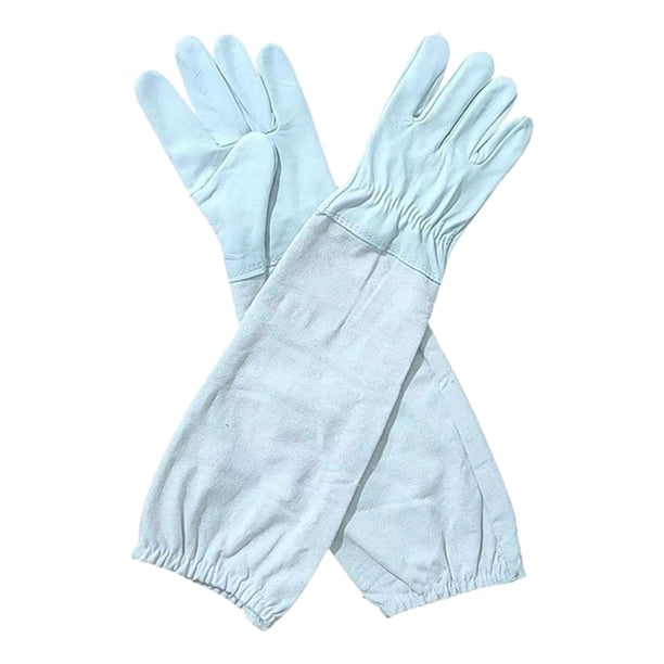 Guantes de apicultor con puños elásticos de piel sintética gruesa, protección para apicultores. Blanco