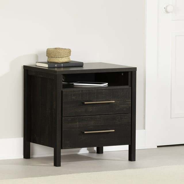 South Shore Gravity 2-Drawer Nightstand for Adult, in Rubbed Black