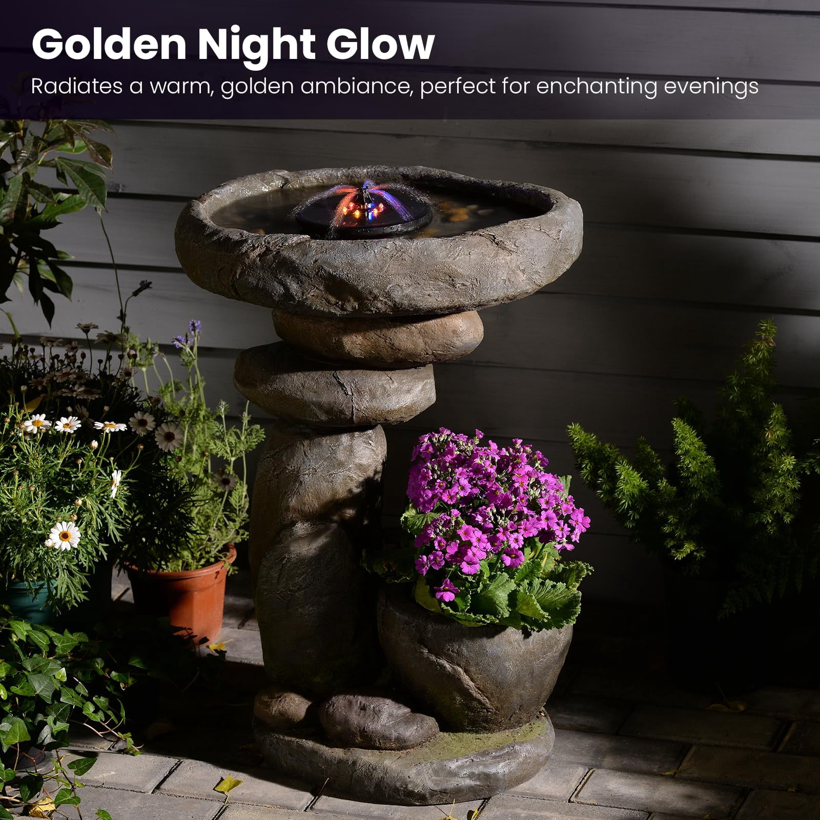 Outdoor Bird Bath Fountain Garden Fountain for Patio Yard Vertical Space Saving Design Weather Resistant Resin Fiberglass Composite