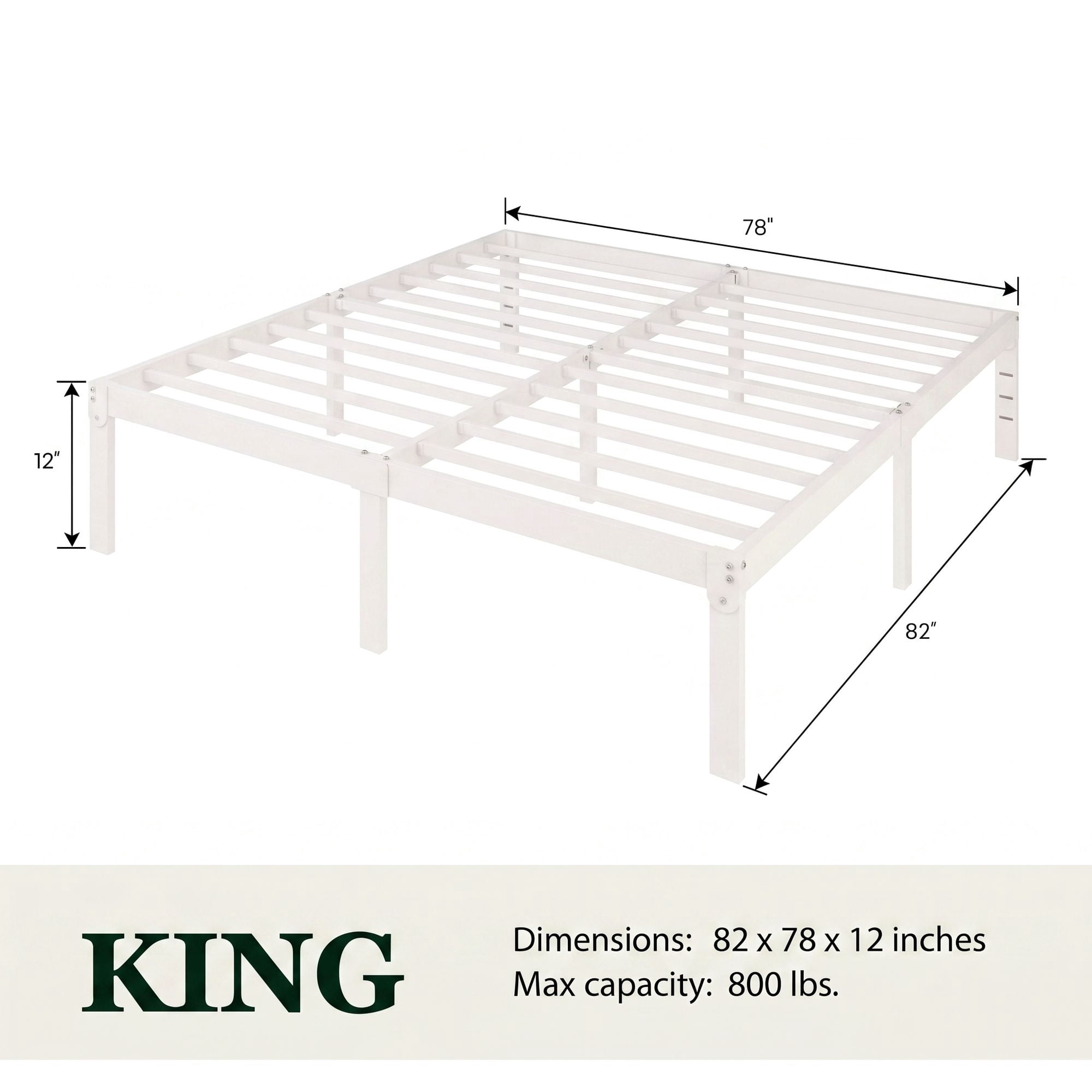 Amolife Heavy Duty King Size 12'' Metal Platform Bed Frame with Ample Under Bed Storage Space, White