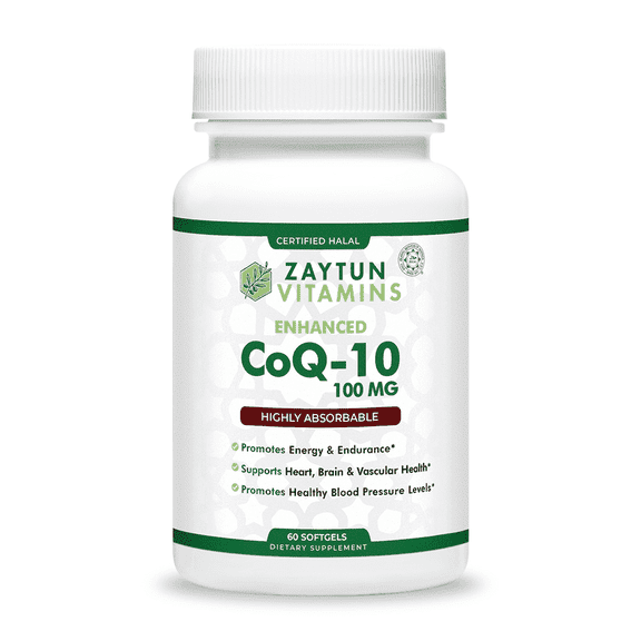 Zaytun Vitamins Halal CoQ10 100mg, Supports Healthy Blood Pressure Levels, Includes Vitamin A   E, 60 Softgels, Made in USA