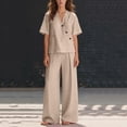 thumbnail image 3 of longantii 2 Piece Sets for Women Ruffle Sleeveless Vneck Shirts Fashion Flowy Wide Leg Drawstring Trousers Loose Sweatsuits with Pockets Brown XL, 3 of 4