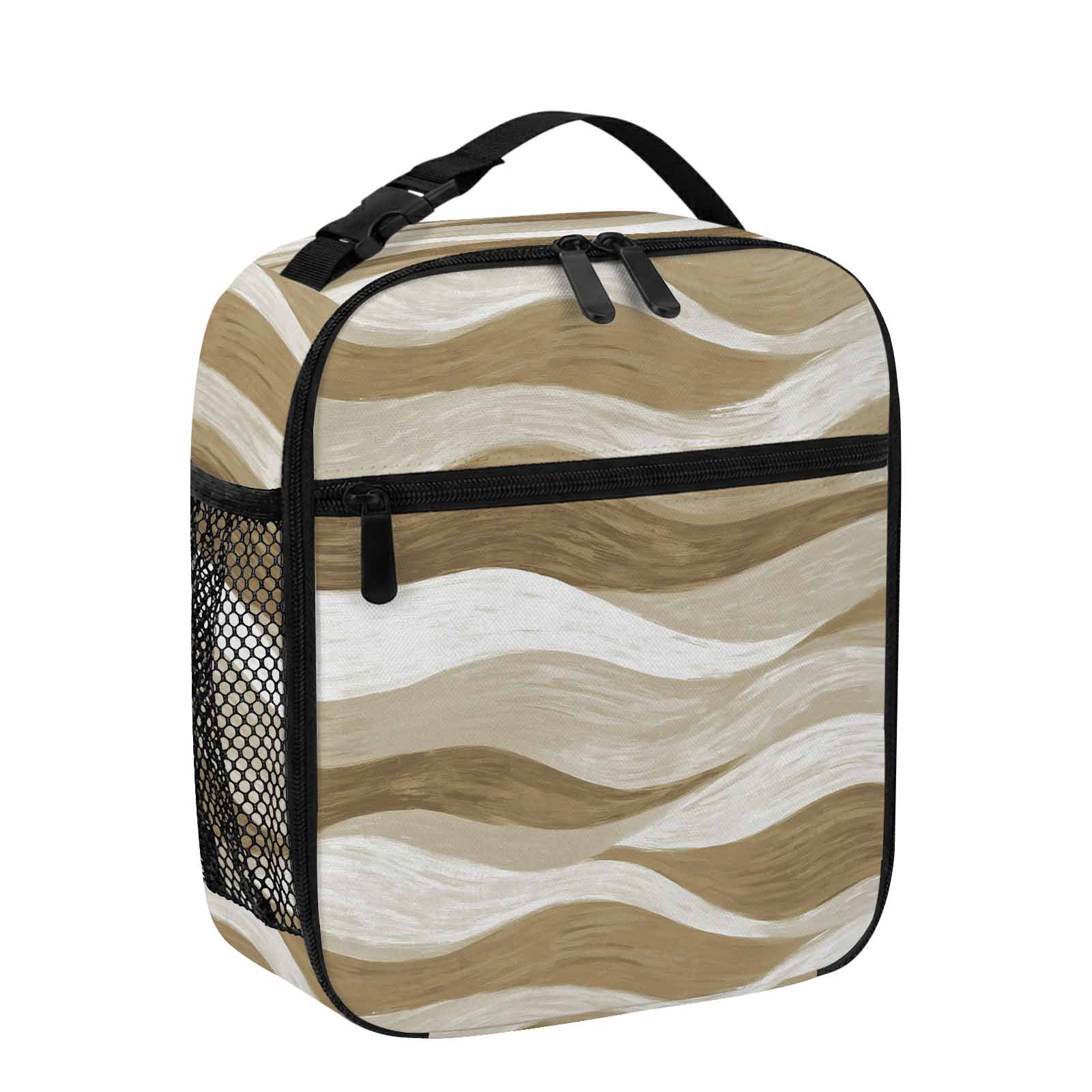 Lunch Bag for Women Men Brown Ocean Waves Lunch Box Portable Leakproof Insulated Lunchbox Reusable Cooler Bags Abstract Mountain Stripes Lunch Bags for Work Office Outdoor Picnic Travel