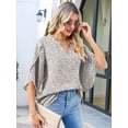thumbnail image 4 of 3/4 Length Sleeve Women'S Tops Loose V-Neck Petal Chiffon Print Shirt Business Work Blouses White Floral XXL, 4 of 5