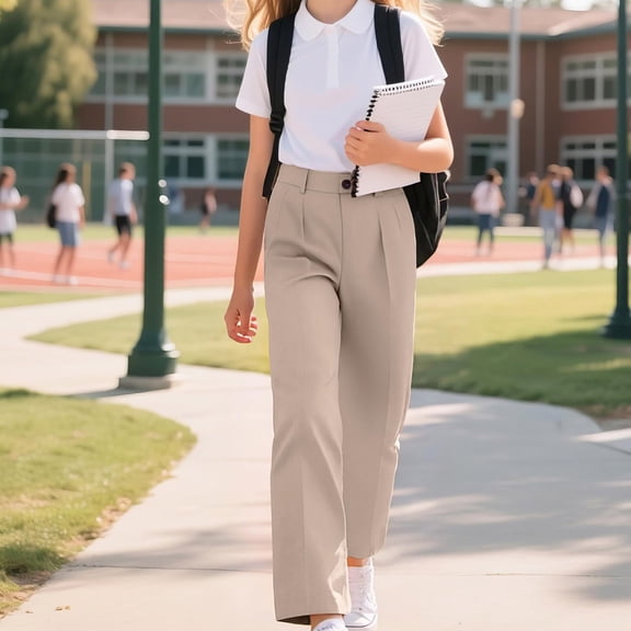 XQYLOS Girls Wide Leg Dress Pants Formal Unifor𝗆 Trousers Elastic Waist School Clothes for Preteen Size 7-14 Years