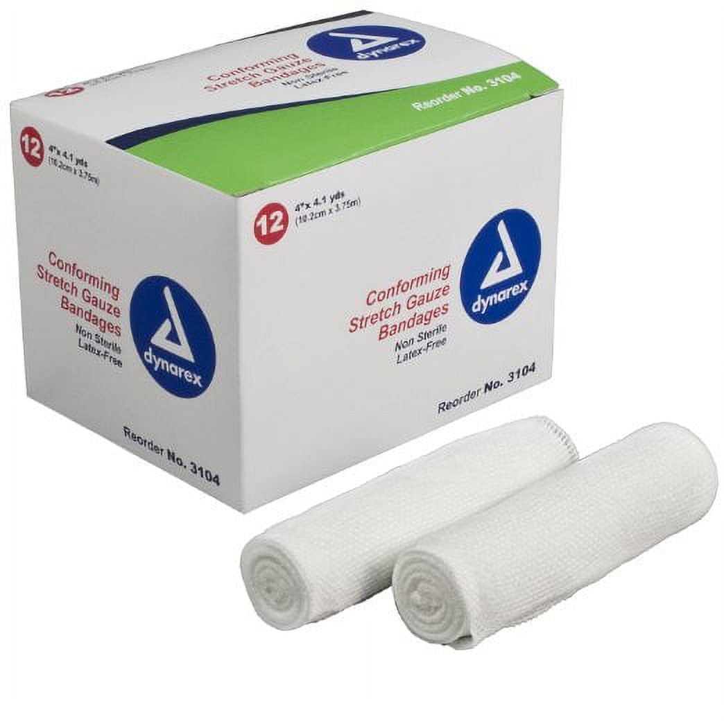 8 Pack - Dynarex Stretch Gauze Bandages, 4" x 4.1 yd, Non-Sterile & Latex-Free, Wound Care in Medical and Home Environments, 12 Count