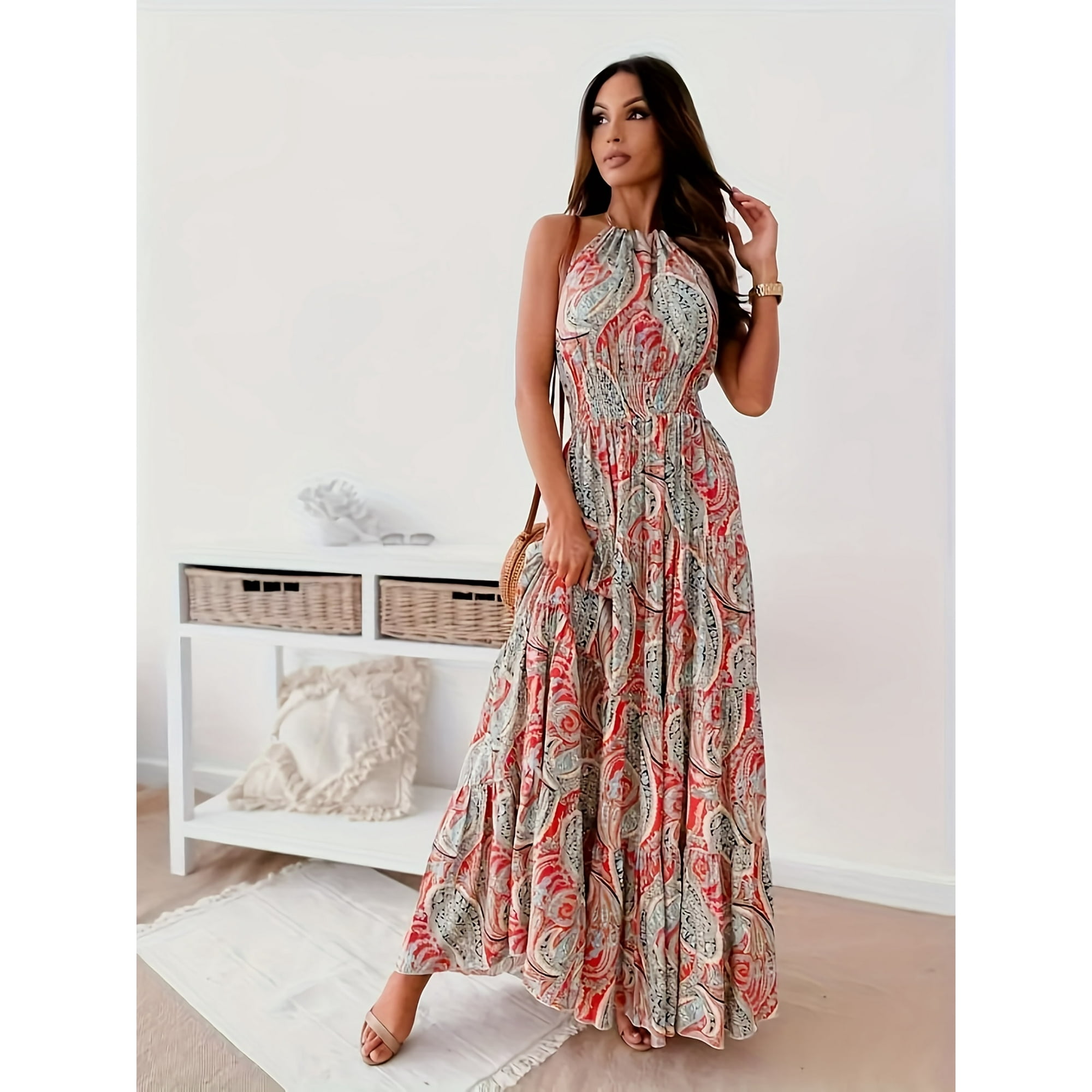 Boho print halter dress outlet