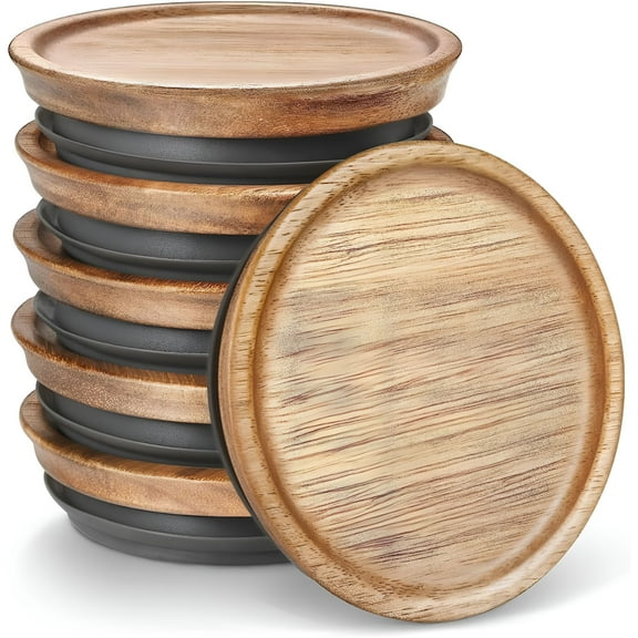 ACDANC 6 Pack Wide Mouth Wooden Jar Lids For Mason Jars,Natural Wood Food Grade Material,Airtight Fit For Wide Mouth Jars (6PCS)