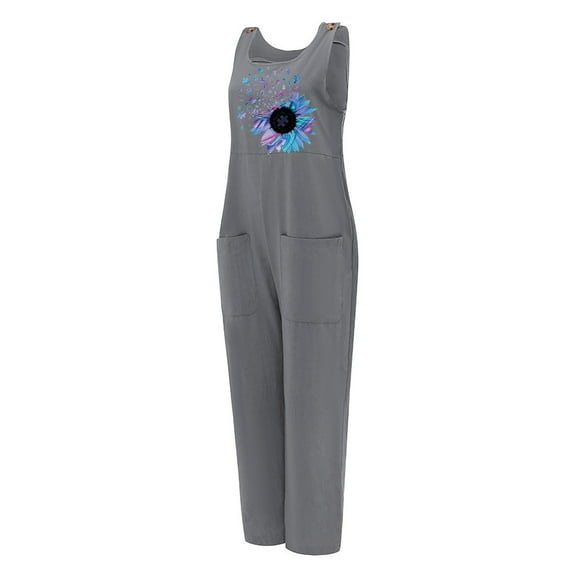 Aayomet Jumpsuit For Women Women Beach Slim Loose Style Fashion Jumpsuit Casual Sleeveless Print Suspenders Women's,Blue S