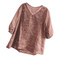 thumbnail image 4 of yunLCZ Women's T-shirts Discounted Linen Shirts For Women Summer 2025 Retro Embroidered 3/4 Sleeve Tops Loose Casual Boho Cute Blouses Trendy Breathable casual blouse loose fit, 4 of 4