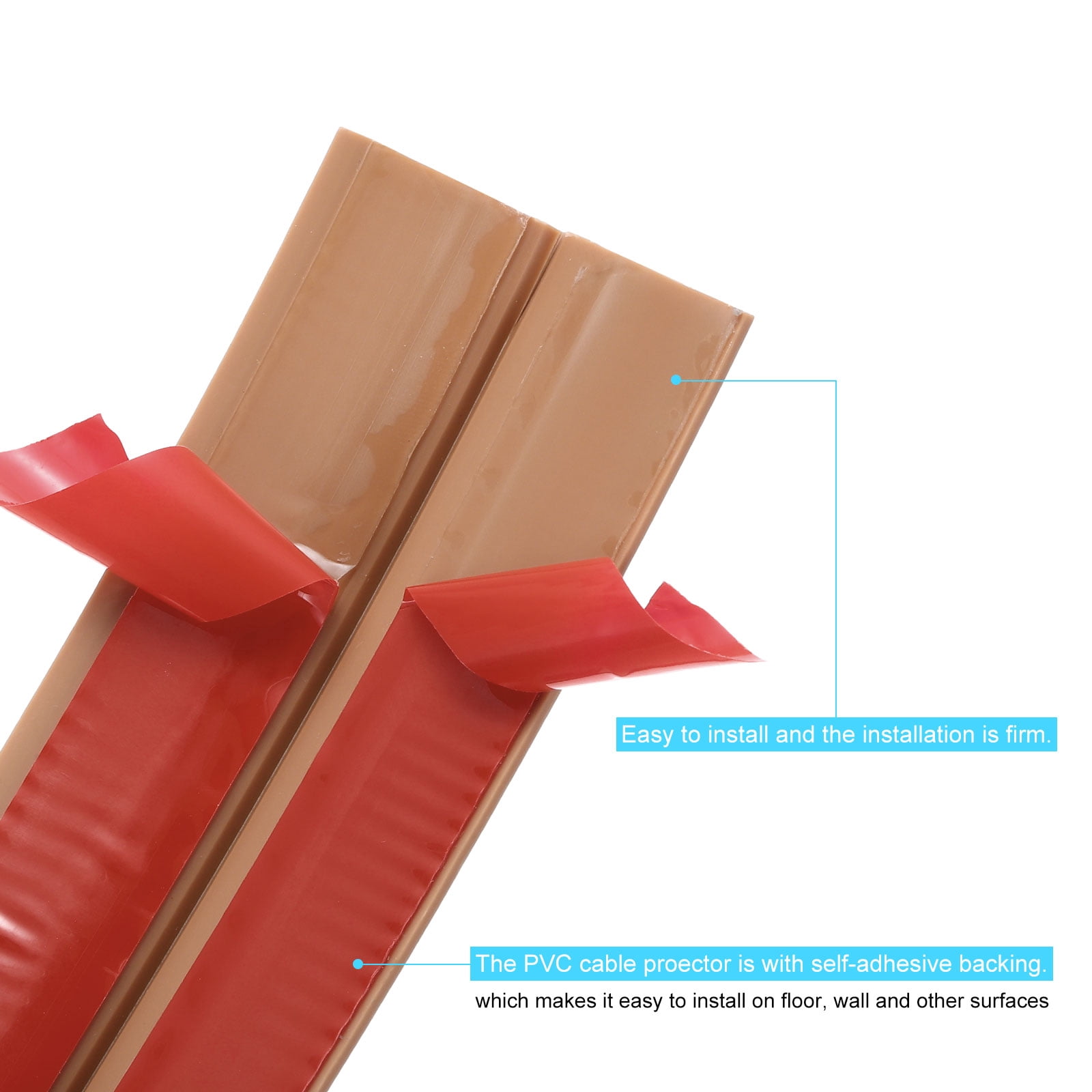 10ft Floor Cord Cover, Self Adhesive Cord Hider 0.5" W x 0.3" H for Cable Management Cable Protector, Brown Wood