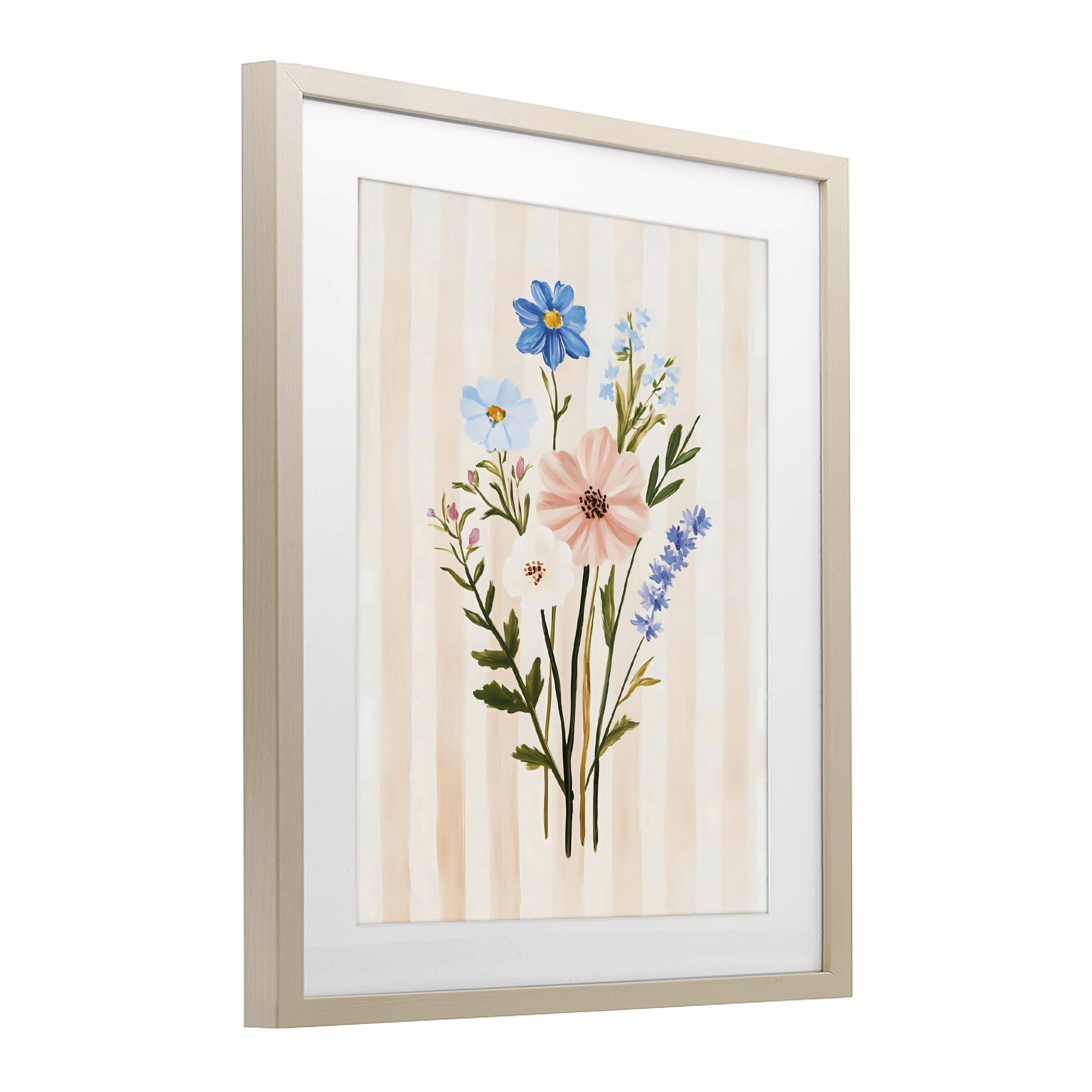 Stupell Industries Cream Stripe Florals Birch Framed Print Under Glass, design by The Prints Vibe