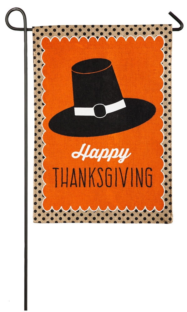 Evergreen Happy Thanksgiving Pilgrim Hat Burlap Garden Flag 12 5 X 18 Inches Walmart Com Walmart Com