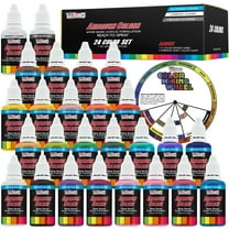 U.S. Art Supply 24 Color Acrylic Airbrush, Leather & Shoe Paint Set Opaque Colors plus Reducer, Cleaner & Color Mixing Wheel