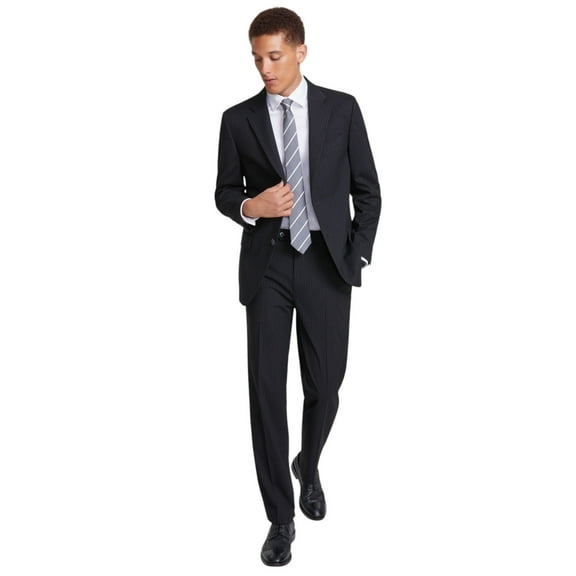 Nautica Mens Modern fit 2 Piece Suit 48 R / 43 Waist Black Striped Stretch