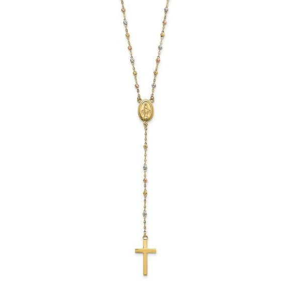 Diamond2Deal 14k Tri-Color Gold Bead with 3 inch extension Rosary Chain Necklace for Men 17"