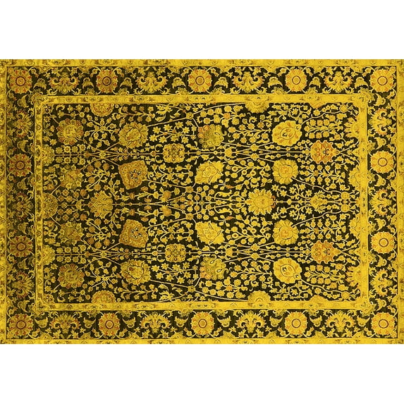 Ahgly Company Machine Washable Indoor Rectangle Oriental Yellow Industrial Area Rugs, 5' x 7'