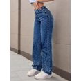 thumbnail image 4 of Women's Straight Leg Jeans  High-rise wide-leg jeans Elegant Women's Streetwear Essential Items For Streetwear Nail Bead Decorative Cotton Denim, 4 of 5