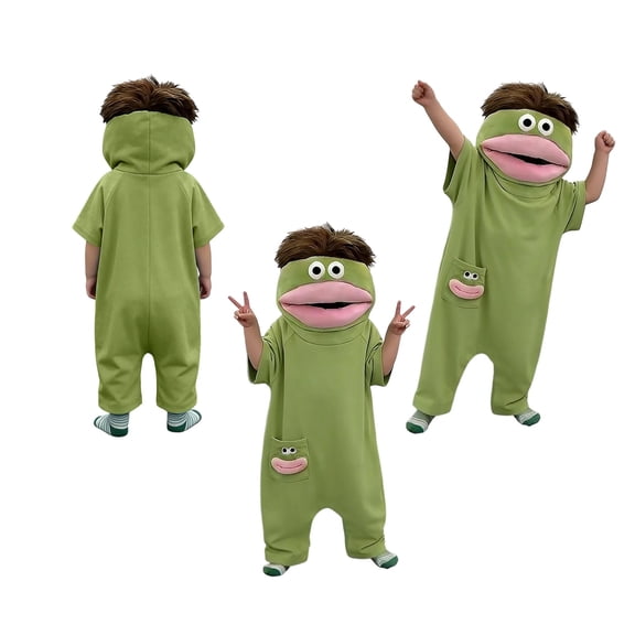 GrmtClth Cozy Soft Big Mouth Monster Cartoon Onesie Adult Loose Fit Hooded Jumpsuit Indoor Daily Rest Funny Dress Up Outfit Green M
