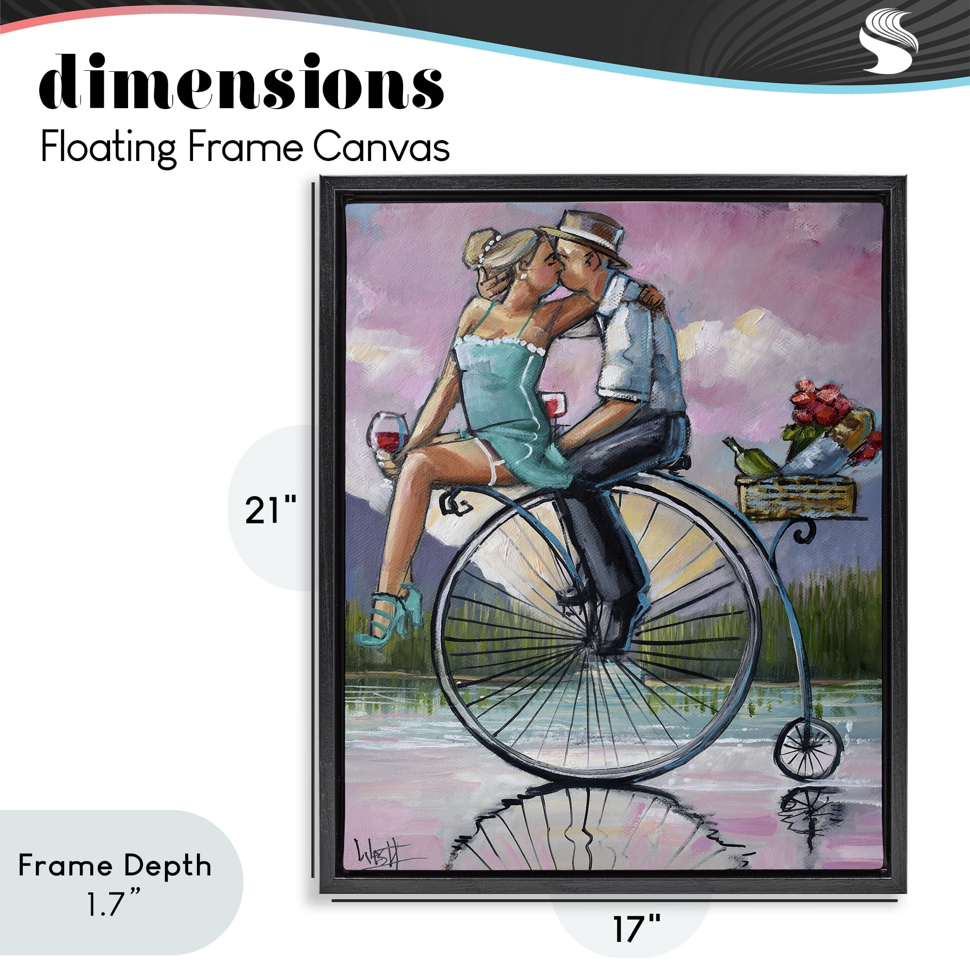 Stupell Industries Romantic Picnic on Bicycle Black Framed Floater Canvas Wall Art, design by Ronald West