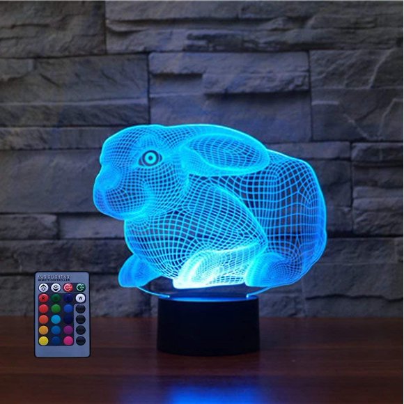 Creative 3d Rabbit Night Light Usb Powered Touch Switch Remote Control