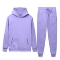 thumbnail image 5 of Xaqiouau Women's Hoodie and Sweatpants Set Fleece Pullover Tracksuit Drawstring Hooded Top Elastic Waist Joggers Casual Sportswear Fall Winter Lounge Outfit Purple XXL, 5 of 9