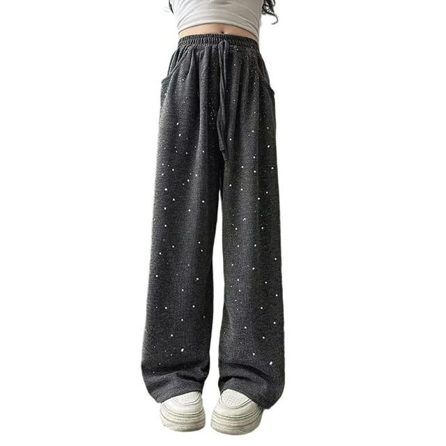 Wdgfv Girls Sweatpants Straight Leg Pants Joggers Trousers Comfortable Daily Wear Elastic Drawstring Waist Grey 10-11 Years