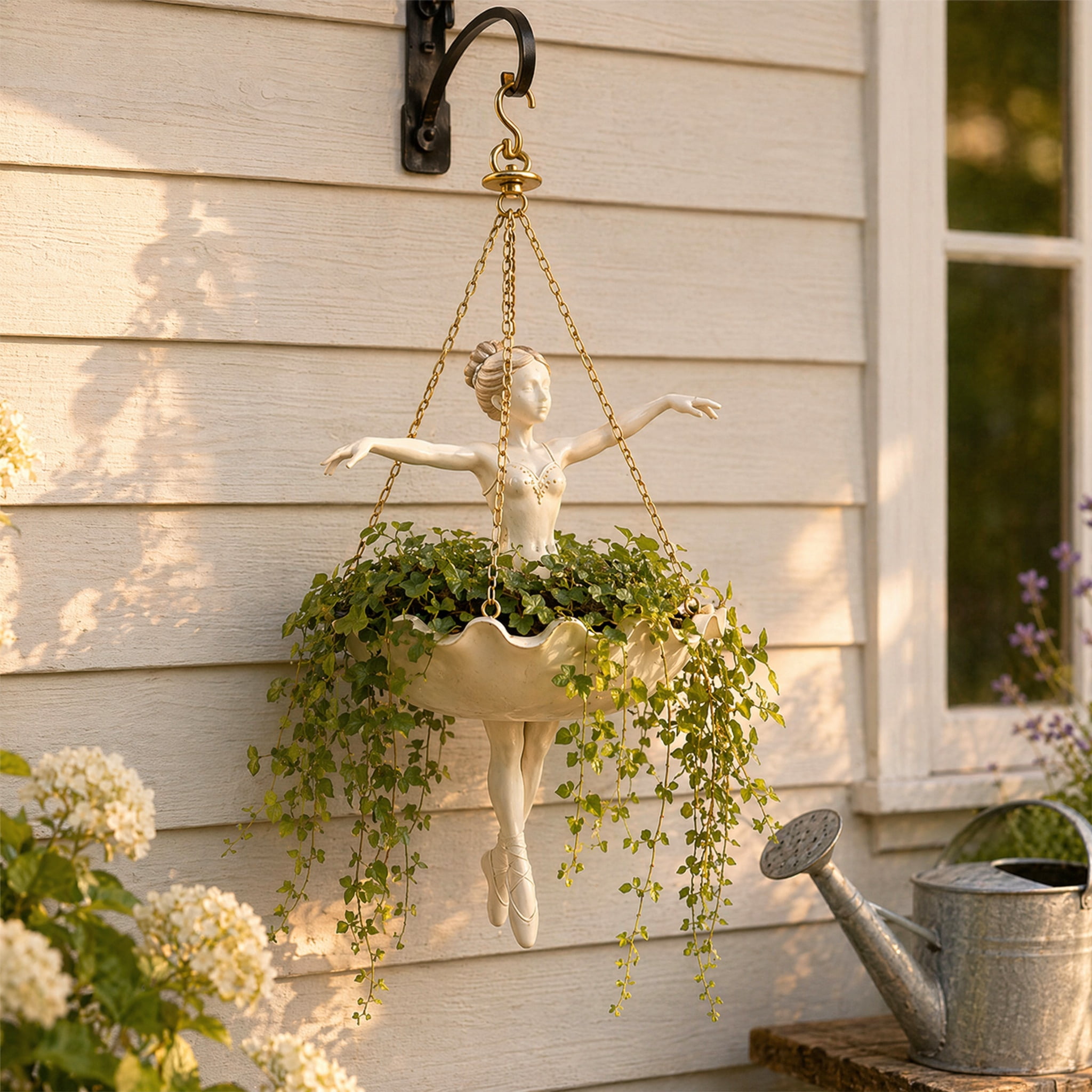 Ballet Dancer Hanging Planter, Detailed Ballerina Figurine Hanging Plant Pot, Functional Decorative Basket for Trailing Greenery, Birthday Holiday Gift for Gardeners