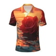 thumbnail image 2 of Daiia Romantic Roses Sunset Ocean Pattern Men’s Polo Shirts,Solid Deck Shirt,Classic Fit, Breathable Cotton Polo for Casual and Sport Wear-3X-Large, 2 of 7