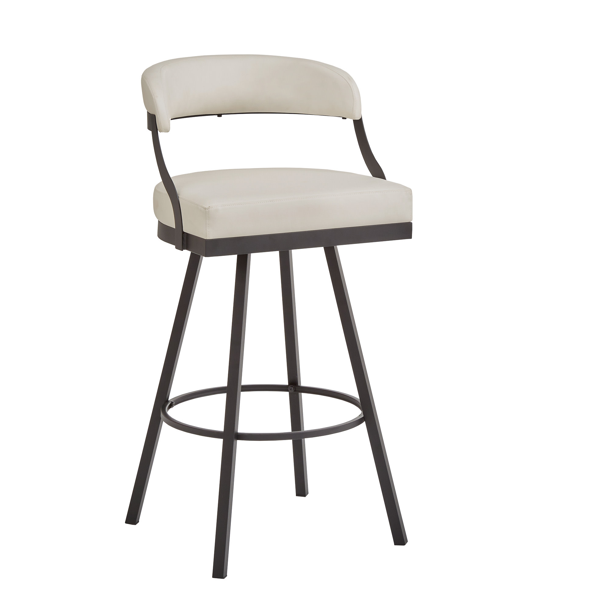Weston Home Jala Black Finish Metal Vegan Leather Swivel Bar Height Chair, Set of 2, White