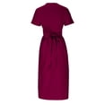 thumbnail image 5 of Jsaierl Women's Cotton Linen Dresses Summer Casual Short Sleeve Midi Dress Cute Solid Color V Neck Dress Bohemian Soft Dresses 2024, 5 of 8
