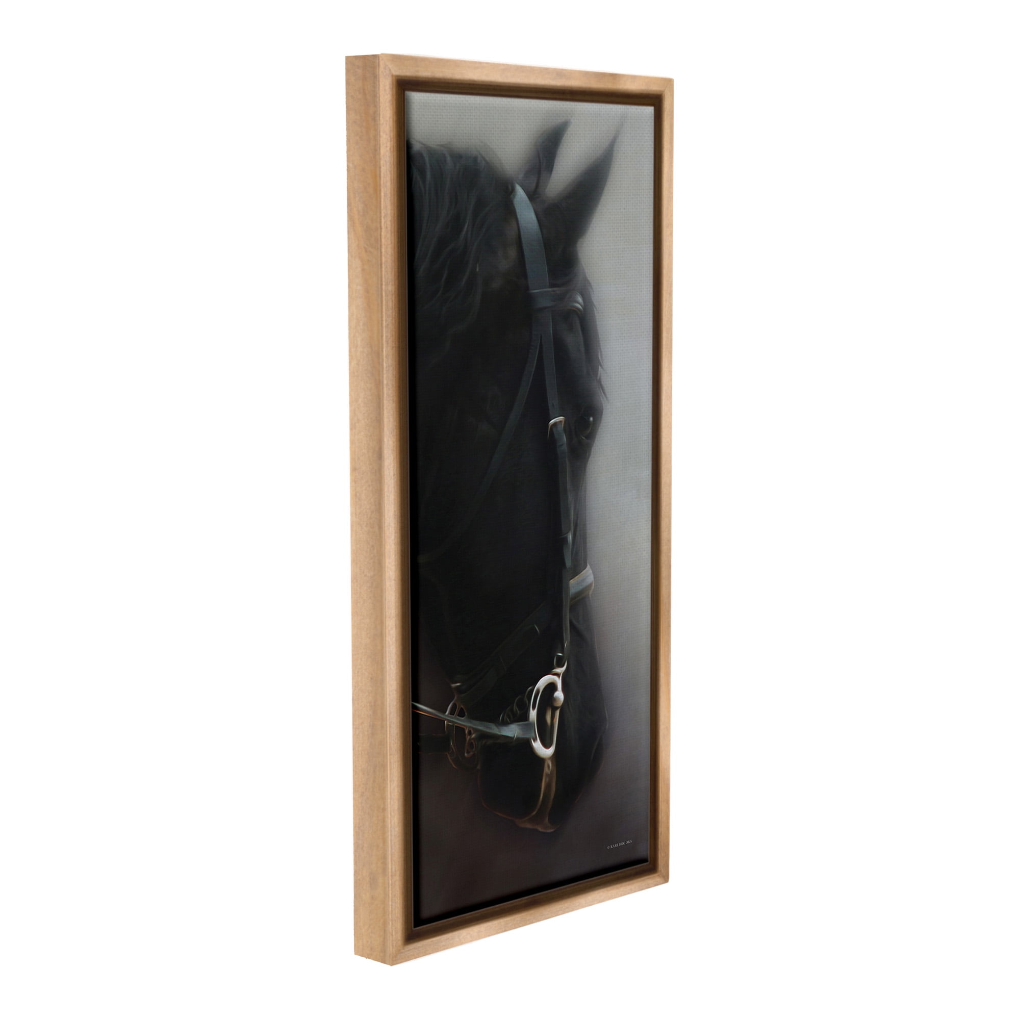 Stupell Industries Dim Black Horse Portrait Animals & Insects Painting Brown Floater Framed Canvas Art Print Wall Art, 11 x 25