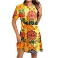 thumbnail image 2 of Ovzne Robes d'Été pour Femmes Robe Femme Mode pour Femmes Robe à Col Rond à Manches Courtes Imprimée Robe Chandail Robe de Printemps à Manches Courtes Liquidation, 2 of 5