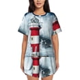 thumbnail image 1 of Fotbe Circular Lighthouse Conjunto de Pijama Estampado para Mujer, 2 Piezas, Ropa de Dormir con Camiseta de Manga Corta y Shorts Suaves-3X-Large, 1 of 6